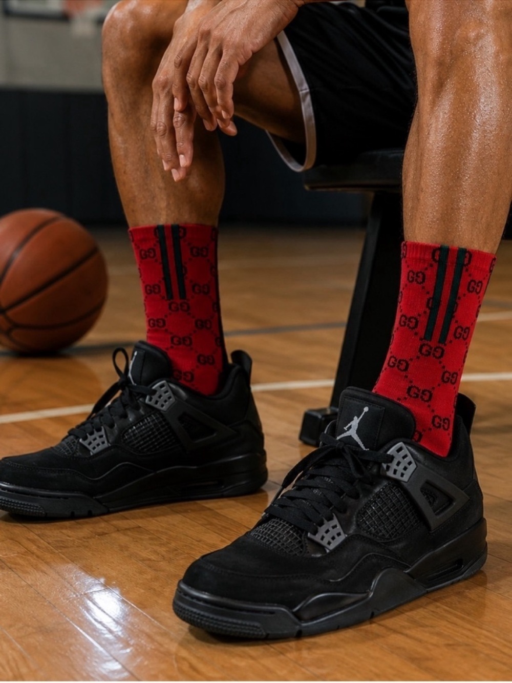 Gucci Red & Black Logo Athletic Crew Socks